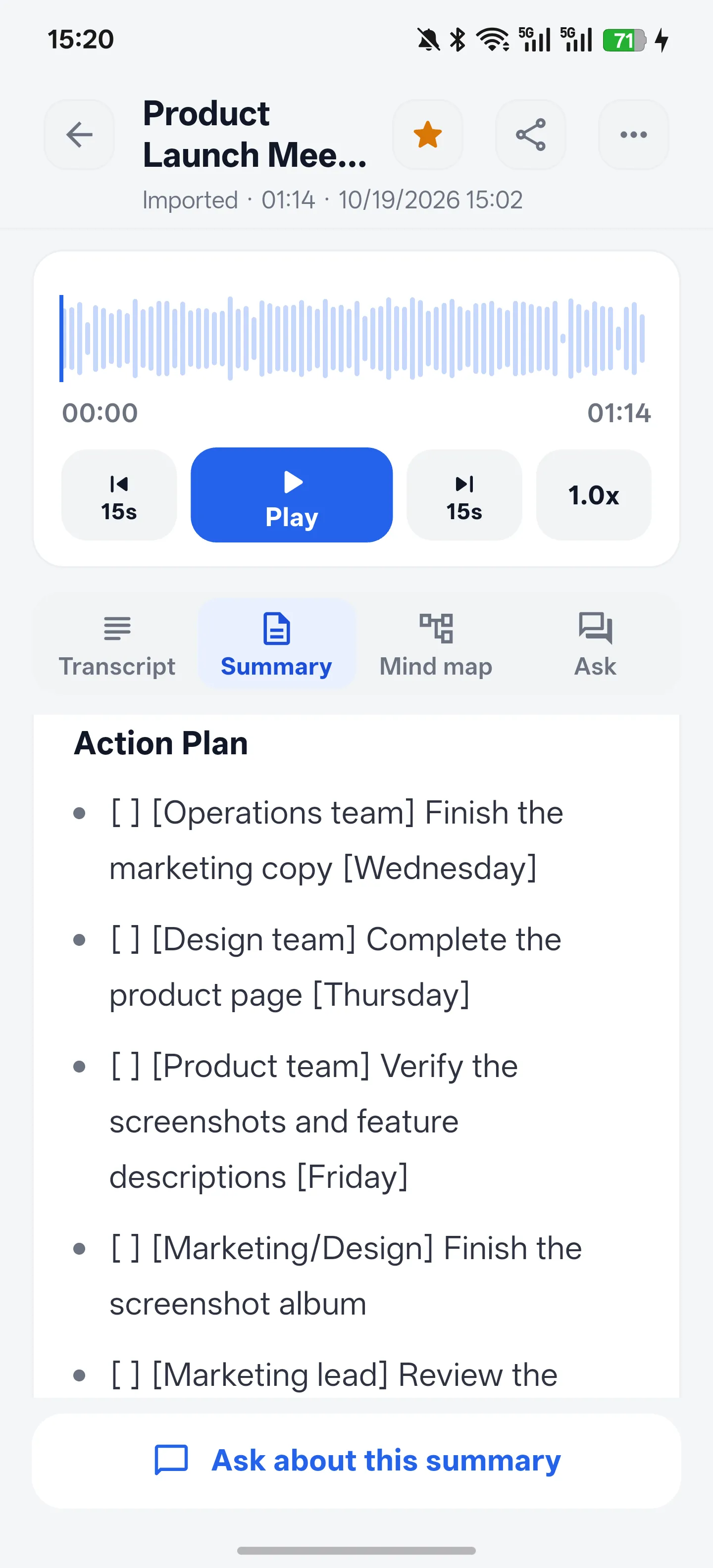 Turn discussion into action - AI Summary & Action Plan